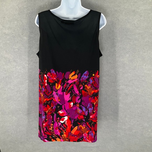 Susan Graver Liquid Knit Tank Top‎ 1X Black Floral Bold Artsy Sleeveless Blouse - Picture 2 of 8